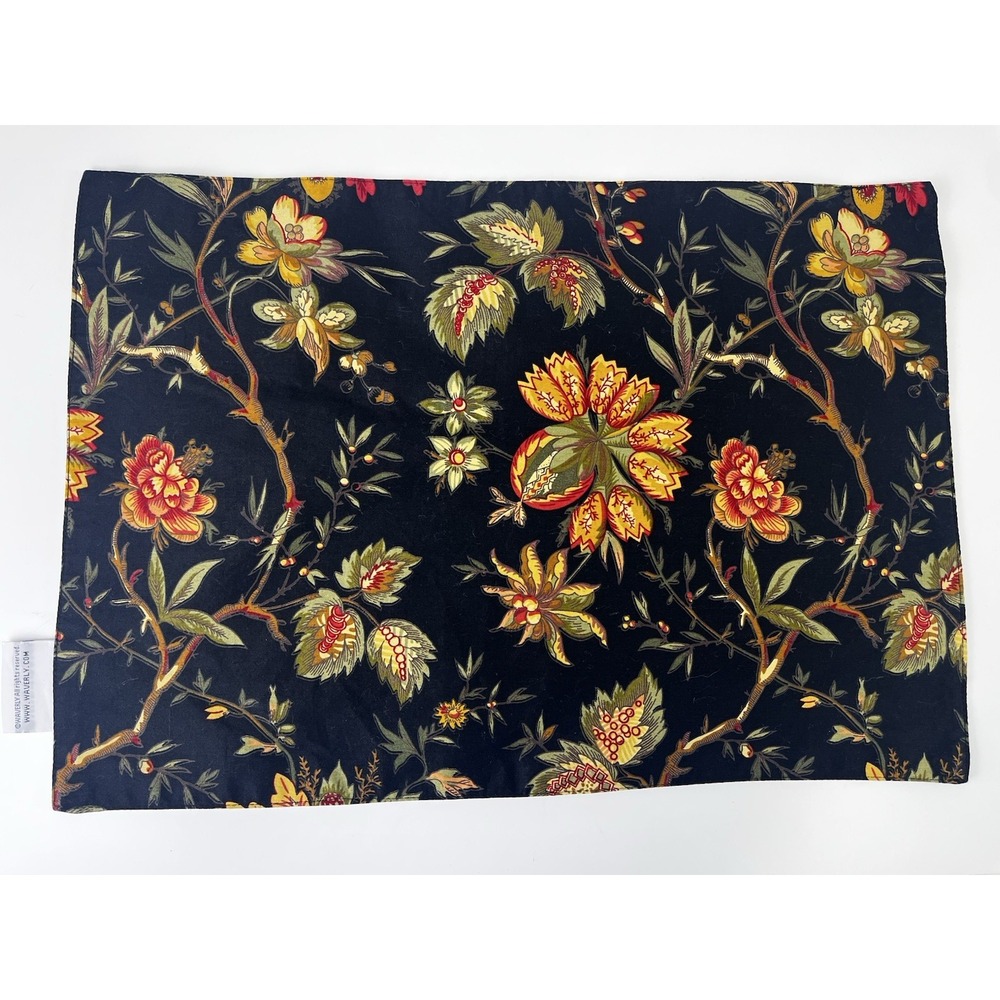 Waverly Felicite Noir Fabric Placemat Black Floral Jacobean Yellow Red